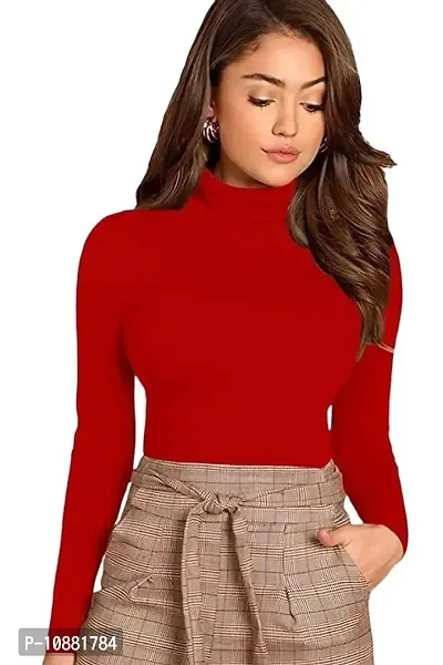 Sompal Traders Women's Solid High Neck Full Sleeve Top with Style of Turtle Neck Top for Women (red, XL)