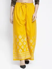 Sompal Traders Set of 2 Golden Block Print Rayon Palazzo Pants Combo for Women and Girls (Mustard & White, 32)-thumb1