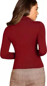 Sompal Traders Women's Solid Double Fold High Neck Full Sleeve Top (Maroon, M)-thumb1