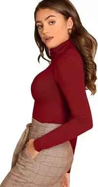 Sompal Traders Women's Solid Double Fold High Neck Full Sleeve Top (Maroon, M)-thumb2