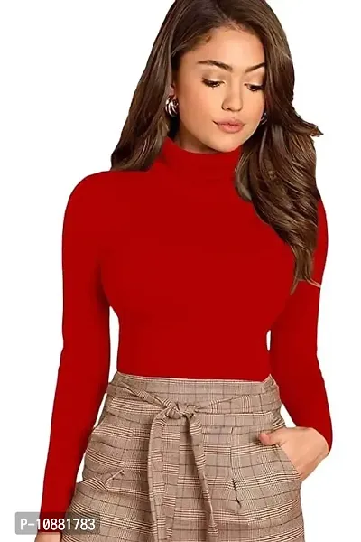 Sompal Traders Women's Solid High Neck Full Sleeve Top with Style of Turtle Neck Top for Women (red, M)