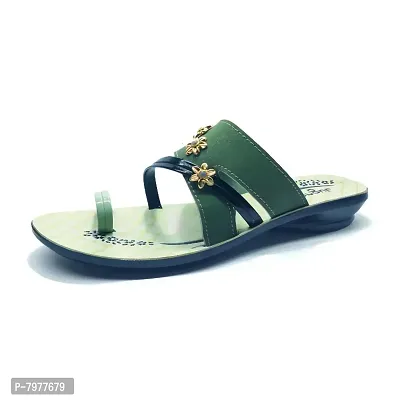Handmade Designer Super Comfortable Slippers, Stylish Fancy Sandals, Women Fashion Green Sandals-thumb0