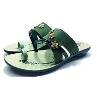 Handmade Designer Super Comfortable Slippers, Stylish Fancy Sandals, Women Fashion Green Sandals-thumb1