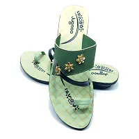 Handmade Designer Super Comfortable Slippers, Stylish Fancy Sandals, Women Fashion Green Sandals-thumb2