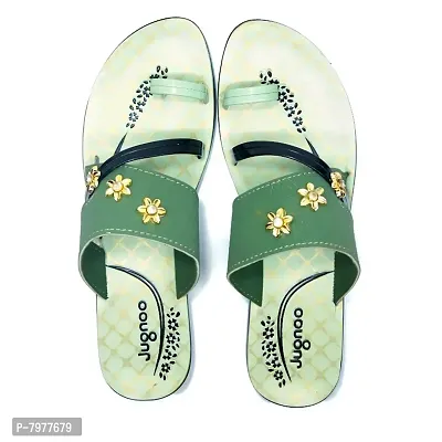 Handmade Designer Super Comfortable Slippers, Stylish Fancy Sandals, Women Fashion Green Sandals-thumb4