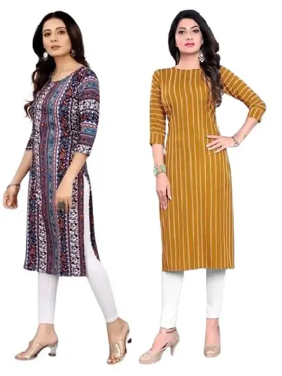 Classic Crepe Striped Kurti For Women Pack Of 2