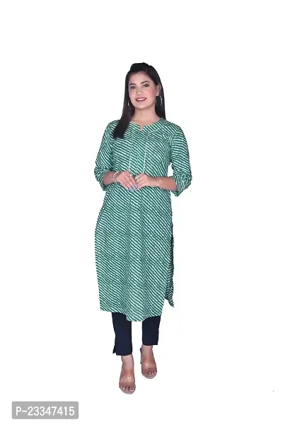 PINK GALAXY Women's Pure Cotton Screen Print Lehriya Kurti-thumb0