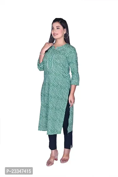 PINK GALAXY Women's Pure Cotton Screen Print Lehriya Kurti-thumb4