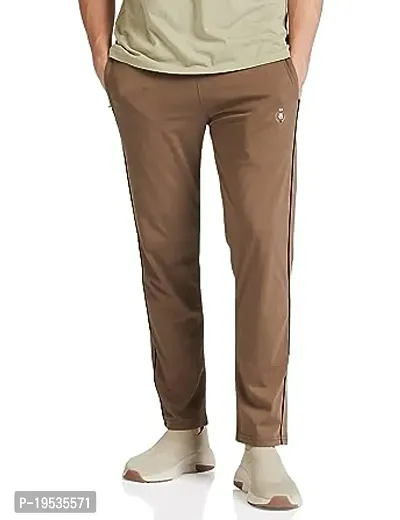 Stylish Khaki Cotton Blend Solid Regular Track Pants For Men-thumb0