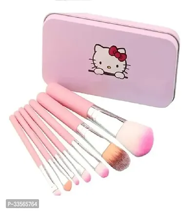 Soft Bristle Makeup Mini Brush Kit With Cute Kitty Print Storage Box Set of 7