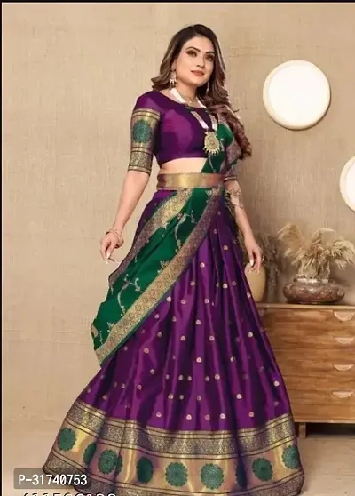 Stylish Silk Blend Semi Stitched Jacquard Lehenga Cholis for Women-thumb0