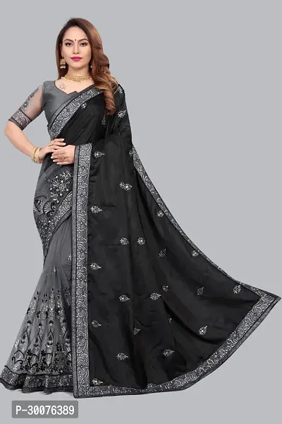 Beautiful Black Net Women Saree with Blouse piece