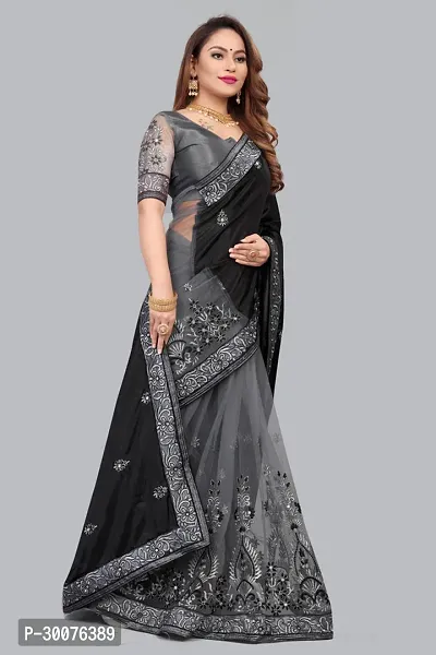 Beautiful Black Net Women Saree with Blouse piece-thumb4