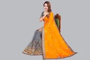 Beautiful Mustard Net Women Saree with Blouse piece-thumb2