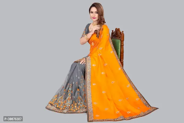 Beautiful Mustard Net Women Saree with Blouse piece-thumb3