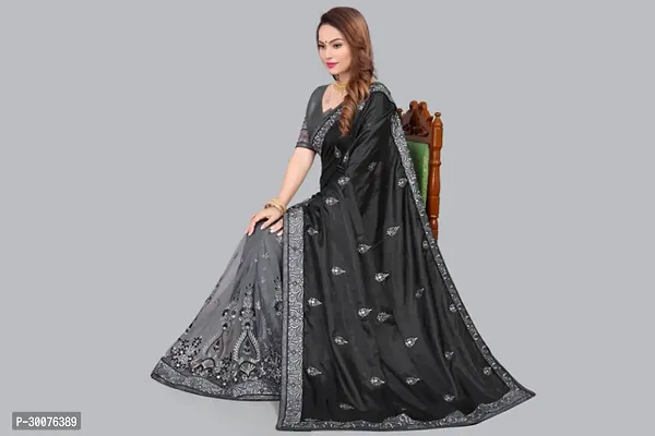 Beautiful Black Net Women Saree with Blouse piece-thumb3