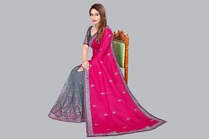 Beautiful Pink Net Women Saree with Blouse piece-thumb2