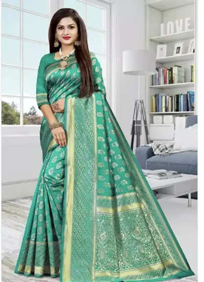 Alluring Silk Blend Jacquard Sarees With Blouse Piece