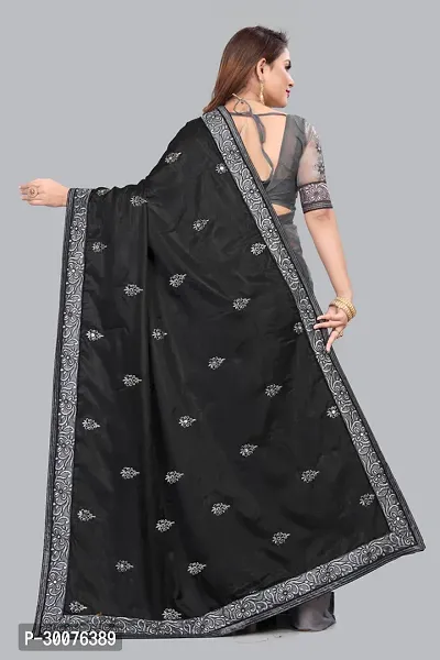 Beautiful Black Net Women Saree with Blouse piece-thumb5