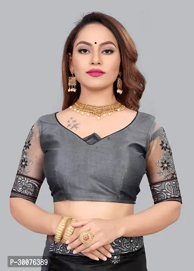 Beautiful Black Net Women Saree with Blouse piece-thumb2