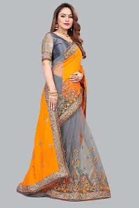 Beautiful Mustard Net Women Saree with Blouse piece-thumb3