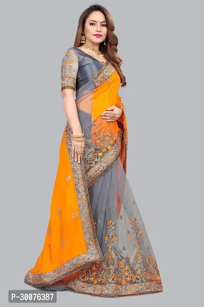 Beautiful Mustard Net Women Saree with Blouse piece-thumb4