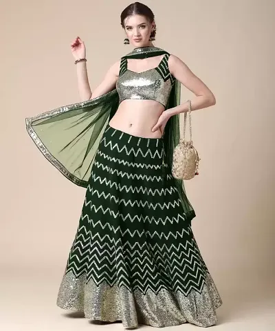 Stylish Net Embroidered Lehenga Choli Set For Women