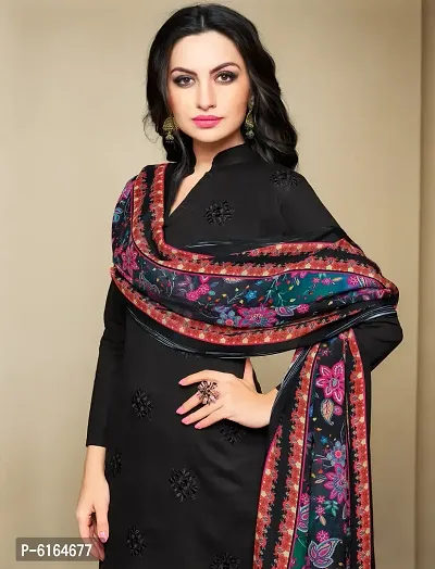 Stylish Cambric Cotton Black Printed and Embroidered Salwar Suit Set For Women-thumb2