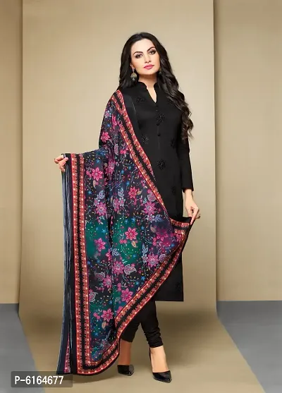 Stylish Cambric Cotton Black Printed and Embroidered Salwar Suit Set For Women-thumb0