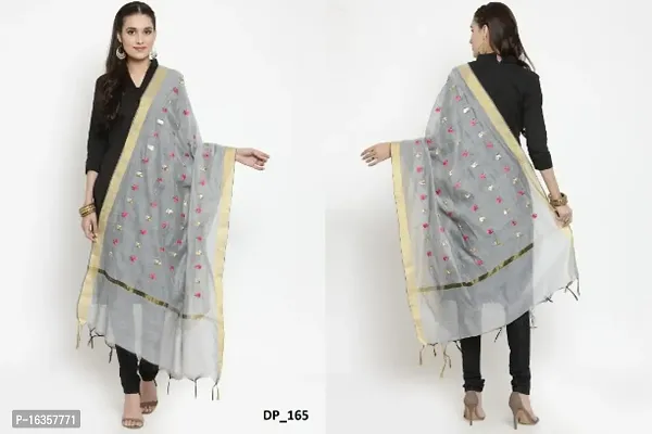 Exclusive Chanderi Silk Thread Embroidered Work Smooth Dupatta for Womens