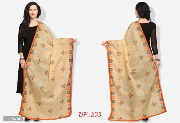 Exclusie Cotton Thread Embroidered Work Smooth Fabric Dupatta for Womens