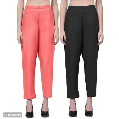 Exclusive Cotton Blend Plain Trousers for Womens (Pack of 2)-thumb0