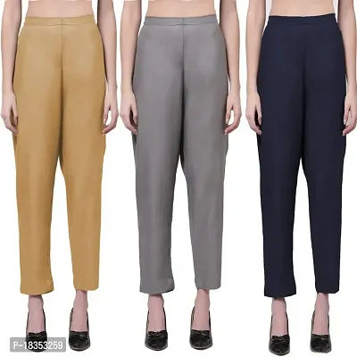 Exclusive Cotton Blend Plain Trousers for Women's (Pack of 3)