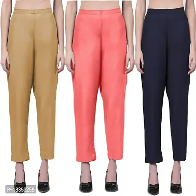 Exclusive Cotton Blend Plain Trousers for Women's (Pack of 3)