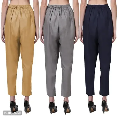 Exclusive Cotton Blend Plain Trousers for Women's (Pack of 3)-thumb2