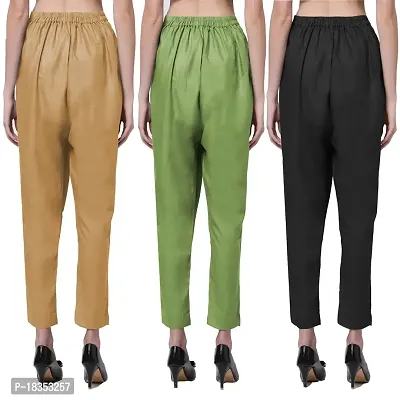 Exclusive Cotton Blend Plain Trousers for Women's (Pack of 3)-thumb2