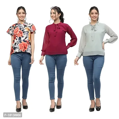 Trendy Georgette Multicoloured Printed Tops Combo For Women Pack Of 3