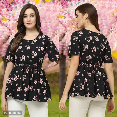 Elegant Black Crepe Printed Tops For Women-thumb0