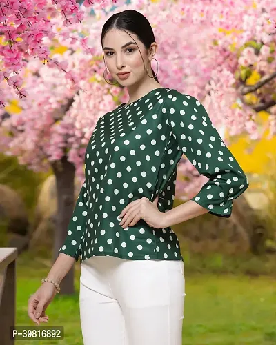 Elegant Green Crepe Printed Tops For Women-thumb2