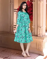 Stylish Green Cotton Blend Printed A-Line Dress For Women-thumb2