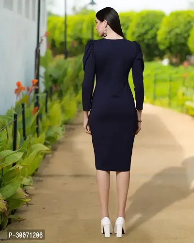 Stylish Navy Blue Cotton Blend Solid Bodycon Dress For Women-thumb2