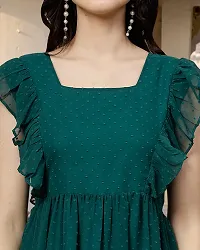 Stylish Green Georgette Solid Fit And Flare Dress For Women-thumb3