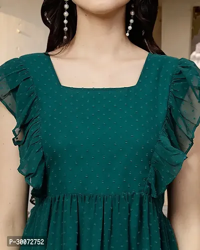 Stylish Green Georgette Solid Fit And Flare Dress For Women-thumb4