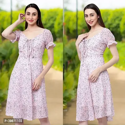 Stylish Pink Georgette Printed A-Line Dress For Women-thumb0