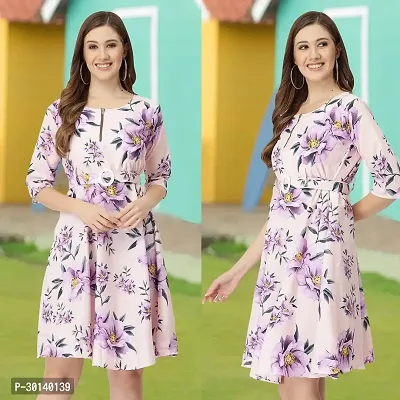 Stylish Pink Crepe Printed Dresses For Women-thumb0