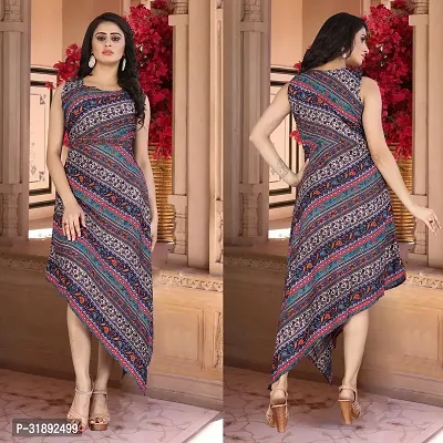 Stylish Multicoloured Cotton Blend Printed A-Line Dress For Women