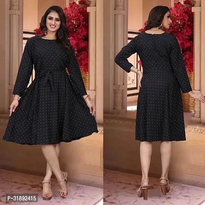 Stylish Black Cotton Blend Printed A-Line Dress For Women