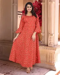 Stylish Orange Cotton Blend Printed A-Line Dress For Women-thumb2