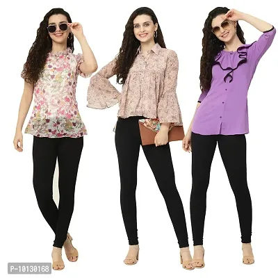 Trendy Crape Multicoloured Printed Tops Combo For Women Pack Of 3