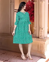 Stylish Green Cotton Blend Printed A-Line Dress For Women-thumb2